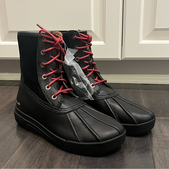 Polo Ralph Lauren Declan Winter Rain Duck Boots black leather Mens Size 8